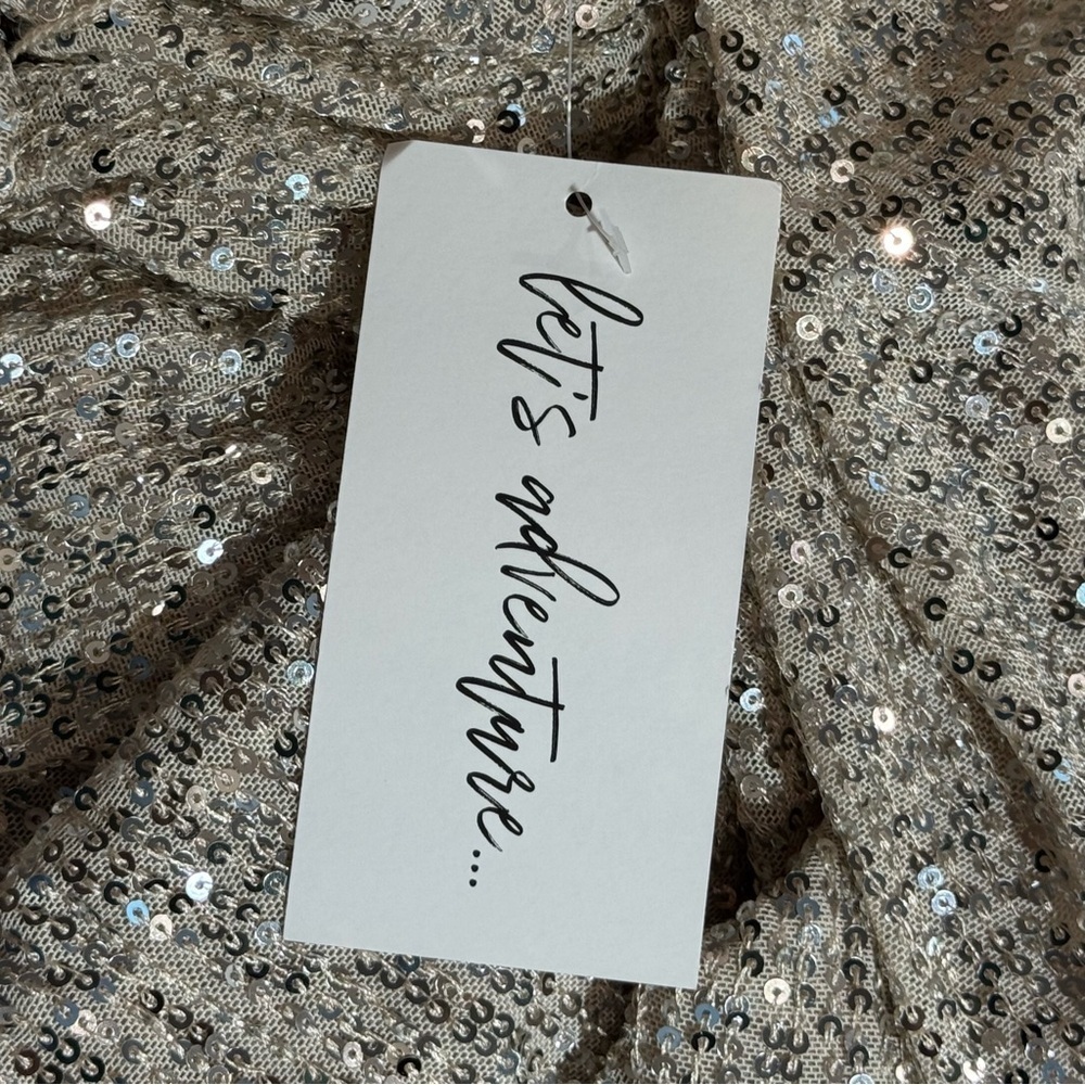 12th Tribe Now Or Never Champagne Sequin Wrap Dress sz S Sparkly Balloon Sleeve - Picture 11 of 11